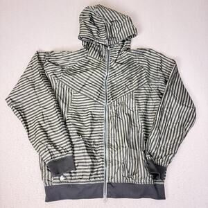 10.Deep Mens Hooded Windbreaker Jacket Large Striped Gray Black Streetwear